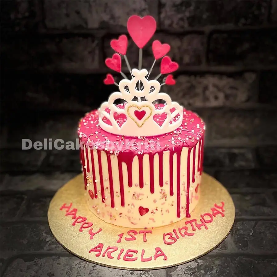 Princess style birthday cake with crown on it