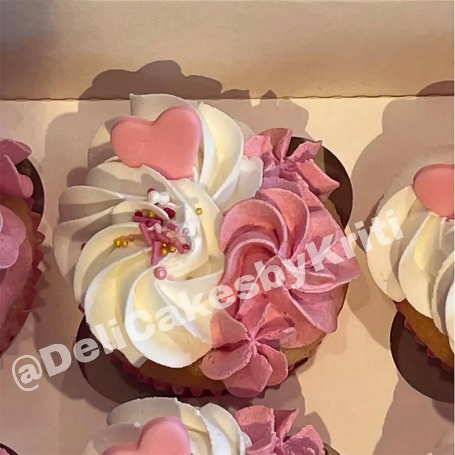 Pink and white cupcake.